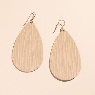 Driftwood Oat Teardrop Leather Earrings - Nickel & Suede