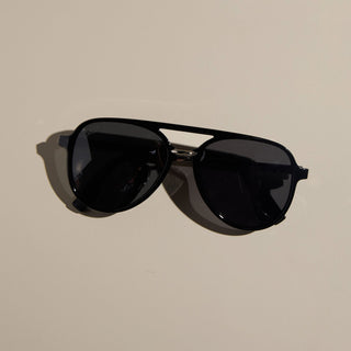 Earhart Black Sunglasses - Nickel & Suede