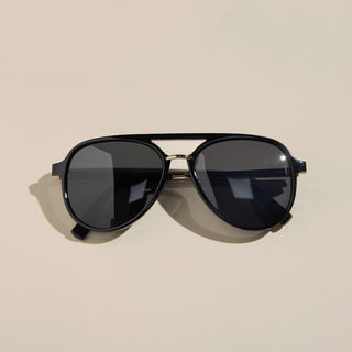 Earhart Black Sunglasses - Nickel & Suede