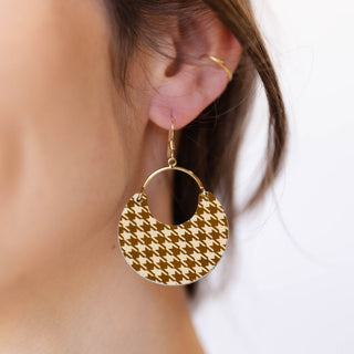 Ecru and Bronze Houndstooth Nina - Nickel & Suede