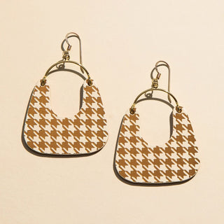 Ecru and Bronze Houndstooth Noras - Nickel & Suede