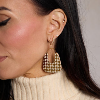 Ecru and Bronze Houndstooth Noras - Nickel & Suede