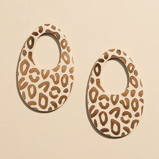 Ecru and Bronze Posh Leopard Olivia Leather Hoop Charms - Nickel & Suede