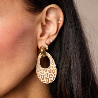 Ecru and Bronze Posh Leopard Olivia Leather Hoop Earrings - Nickel & Suede