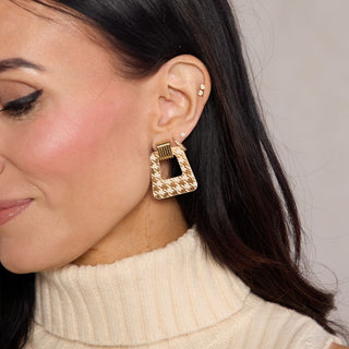 Ecru & Bronze Houndstooth Avery - Nickel & Suede