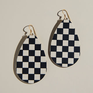 Ecru Checkmate Teardrops - Nickel & Suede