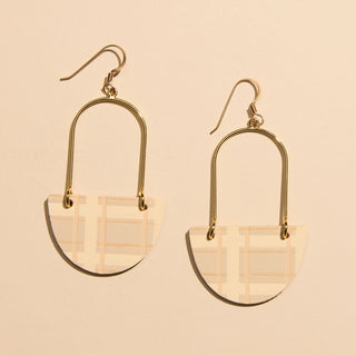 Ecru Cream Tartan Isla Leather Hoop Earrings - Nickel & Suede