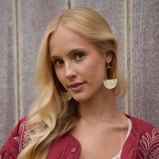 Ecru Cream Tartan Isla Leather Hoop Earrings - Nickel & Suede