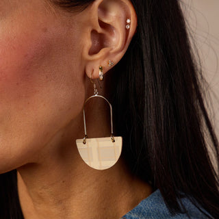 Ecru Cream Tartan Isla Leather Hoop Earrings - Nickel & Suede