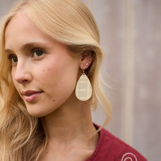 Ecru Cream Tartan Teardrop Leather Earrings - Nickel & Suede