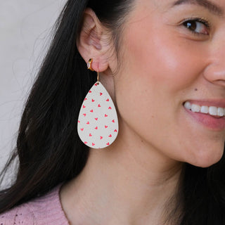 Ecru Petite Heart Teardrops - Nickel & Suede