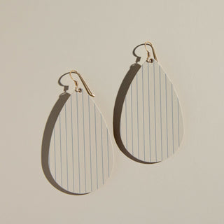 Ecru Pinstripe Teardrops - Nickel & Suede