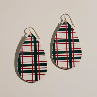 Ecru Tartan Teardrops - Nickel & Suede