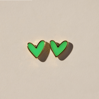 Electric Green Sweetheart Studs - Nickel & Suede