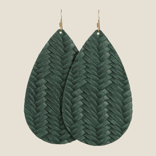 Evergreen Knit Leather Teardrop Earrings - Nickel & Suede