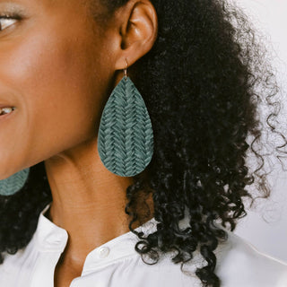 Evergreen Knit Leather Teardrop Earrings - Nickel & Suede