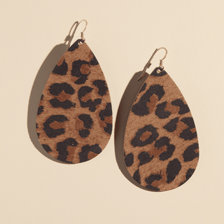 Fierce Leopard Teardrops - Nickel & Suede