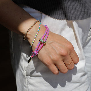 Flamingo Paracord Bracelet - Nickel & Suede