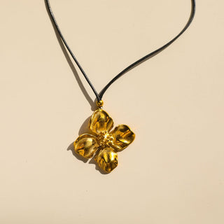 Flower Pendant Necklace - Nickel & Suede