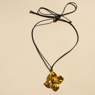 Flower Pendant Necklace - Nickel & Suede