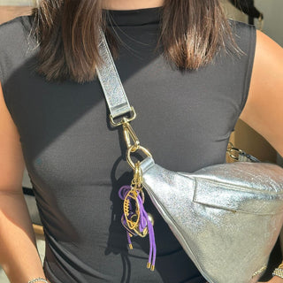 Football Bag Charm - Nickel & Suede