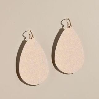 Frosted Pearl Teardrops - Nickel & Suede