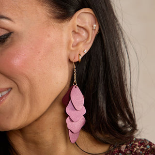 Garnet Shimmer Suede Florence Leather Dangle Earrings - Nickel & Suede