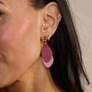 Garnet Shimmer Suede Weston Leather Drop Earrings - Nickel & Suede