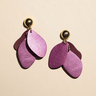 Garnet Shimmer Suede Weston Leather Drop Earrings - Nickel & Suede