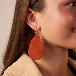 Ginger Suede Leather Teardrop Earrings - Nickel & Suede