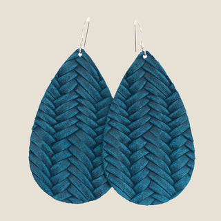 Glacier Knit Leather Teardrop Earrings - Nickel & Suede