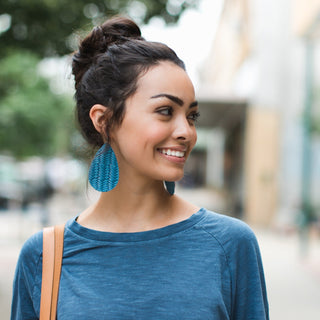 Glacier Knit Leather Teardrop Earrings - Nickel & Suede