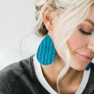 Glacier Knit Leather Teardrop Earrings - Nickel & Suede