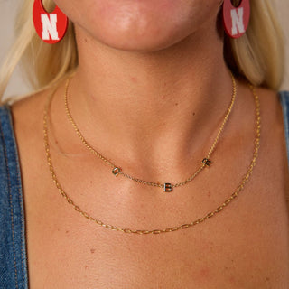"Go Big Red" Initial Necklace - University of Nebraska - Nickel & Suede
