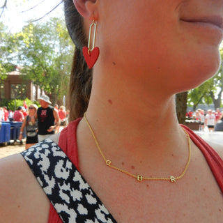 "Go Big Red" Initial Necklace - University of Nebraska - Nickel & Suede