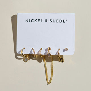 Gold Assorted Dainty Earrings Set - Nickel & Suede