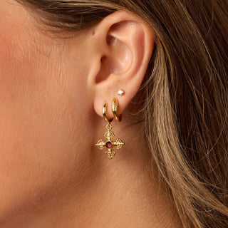 Gold Baroque Cross Huggie Earrings - Nickel & Suede