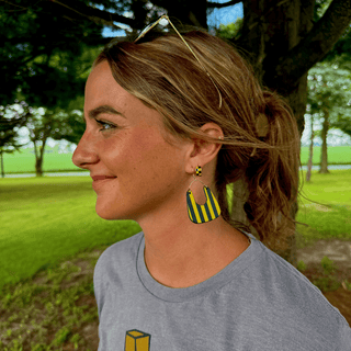 Gold & Black Stripe Noras - Nickel & Suede