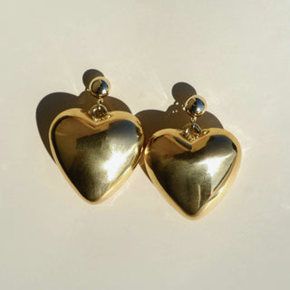 Gold Bubble Heart Statement Earring - Nickel & Suede