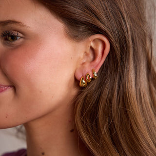 Gold Chunky Huggie Earring Set - Nickel & Suede