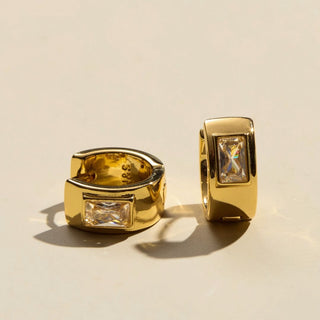 Gold Classic Baguette Bezel Huggies - Nickel & Suede