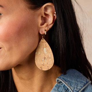 Gold Cork Leather Teardrop Earrings - Nickel & Suede