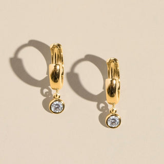 Gold CZ Bezel Drop Waterproof Huggie Earrings - Nickel & Suede