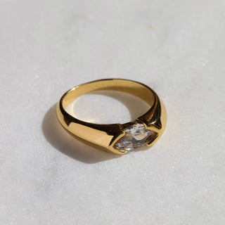 Gold CZ Bezel Ring - Nickel & Suede