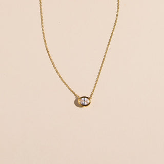 Gold CZ Bezel Waterproof Pendant Necklace - Nickel & Suede