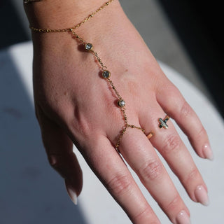 Gold CZ Hand Chain Bracelet - Nickel & Suede