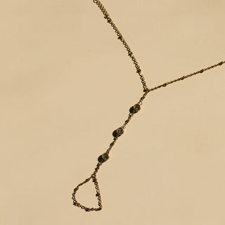 Gold CZ Hand Chain Bracelet - Nickel & Suede