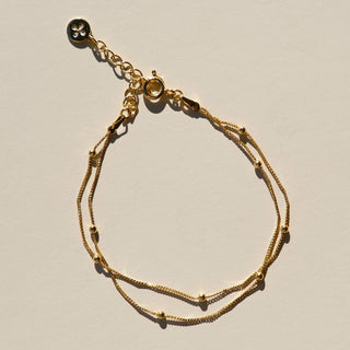 Gold Double Layer Saturn Chain Bracelet - Nickel & Suede