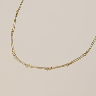 Gold Double Layer Saturn Chain Necklace - Nickel & Suede