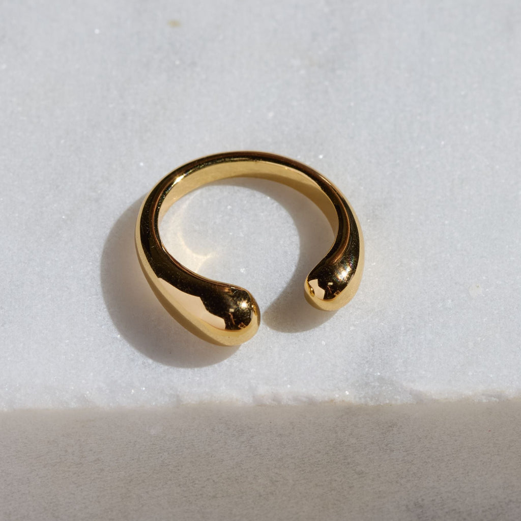 Gold Double Round-Ended Ring - Nickel & Suede